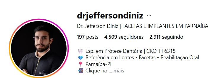 Perfil do Instagram do Dr. Jefferson Diniz — CRO-PI 6318